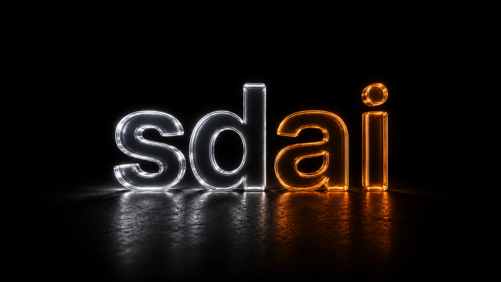 Logotipo SDAI de cristal blanco y naranja iluminado